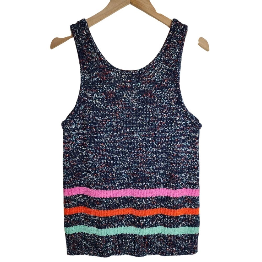 Loft Lou & Grey Tank Women's Large Knit Sweater Sleeveless Top Stripemarl - Picture 2 of 5